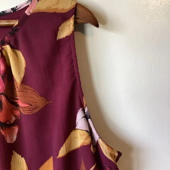 CJ Banks Floral Sleeveless Top in Burgundy and Mustard Size 1X - Picture 3 of 8